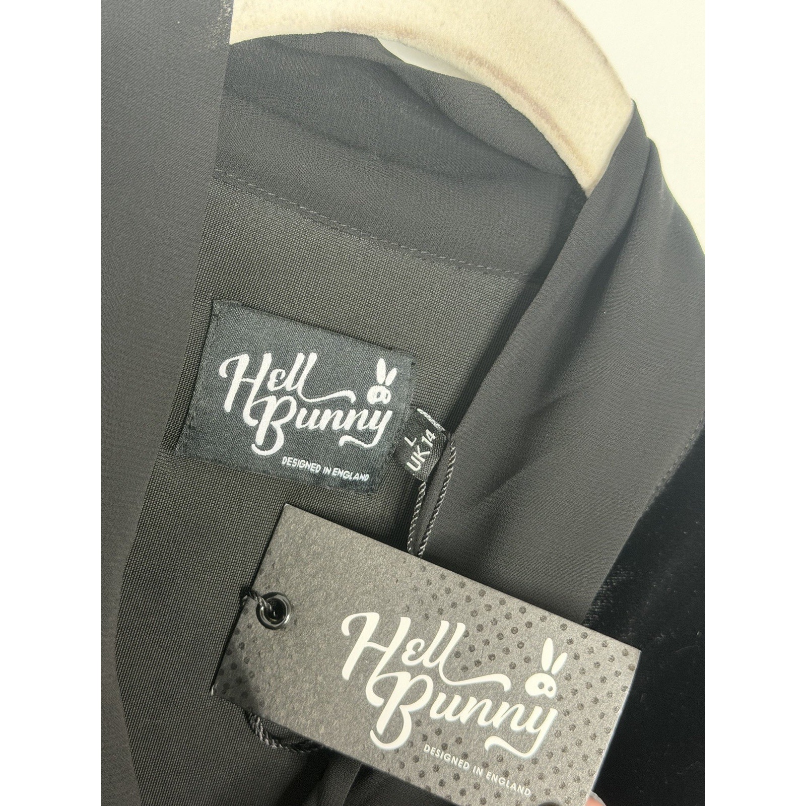 Hell Bunny Gabriella Top Black Velvet Tie Neck Bow Sz L Whimsygoth Witchy Nwt — image 4 of 8